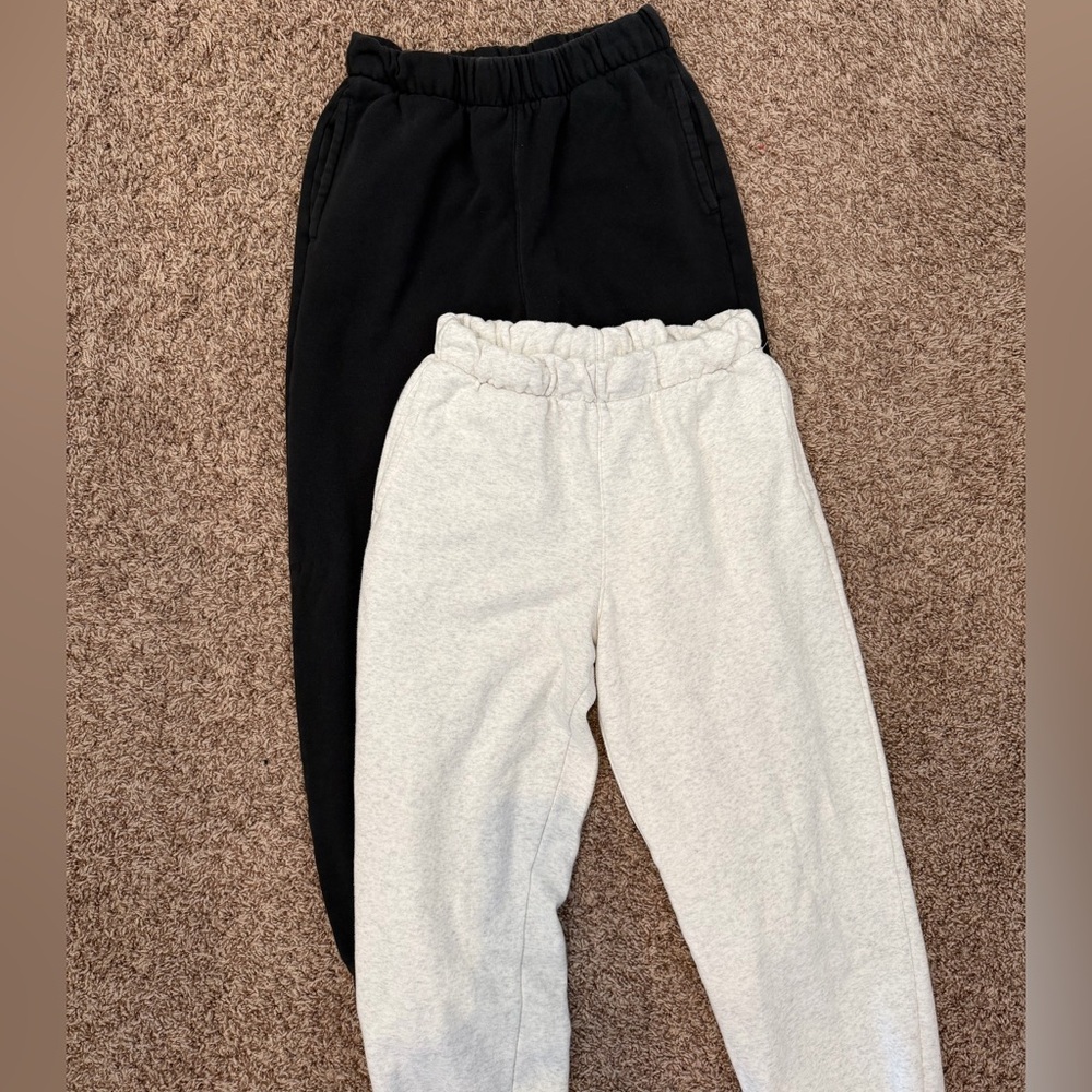 White/Heather Grey & Black Cuffed Sweatpants